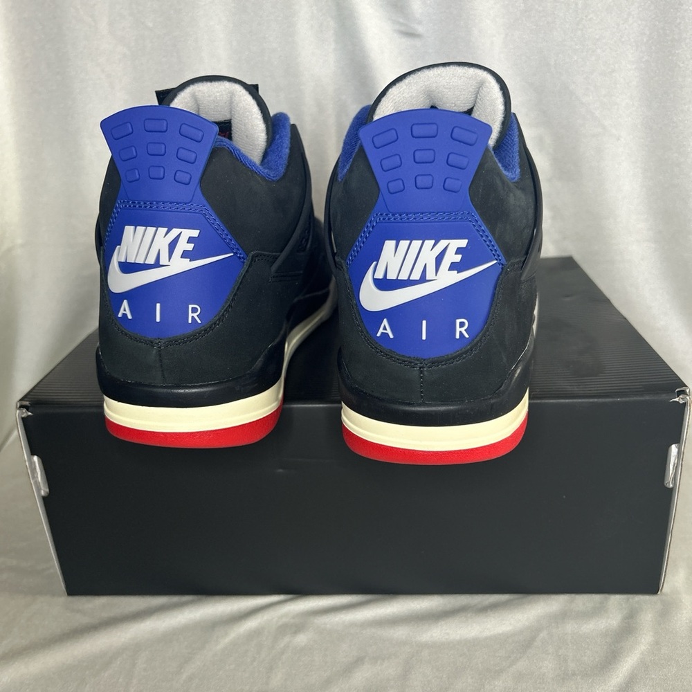Jordan 4 Retro Rare Air Black and Blue Sneakers with Red Accents Gold Tag - Picture 4 of 7